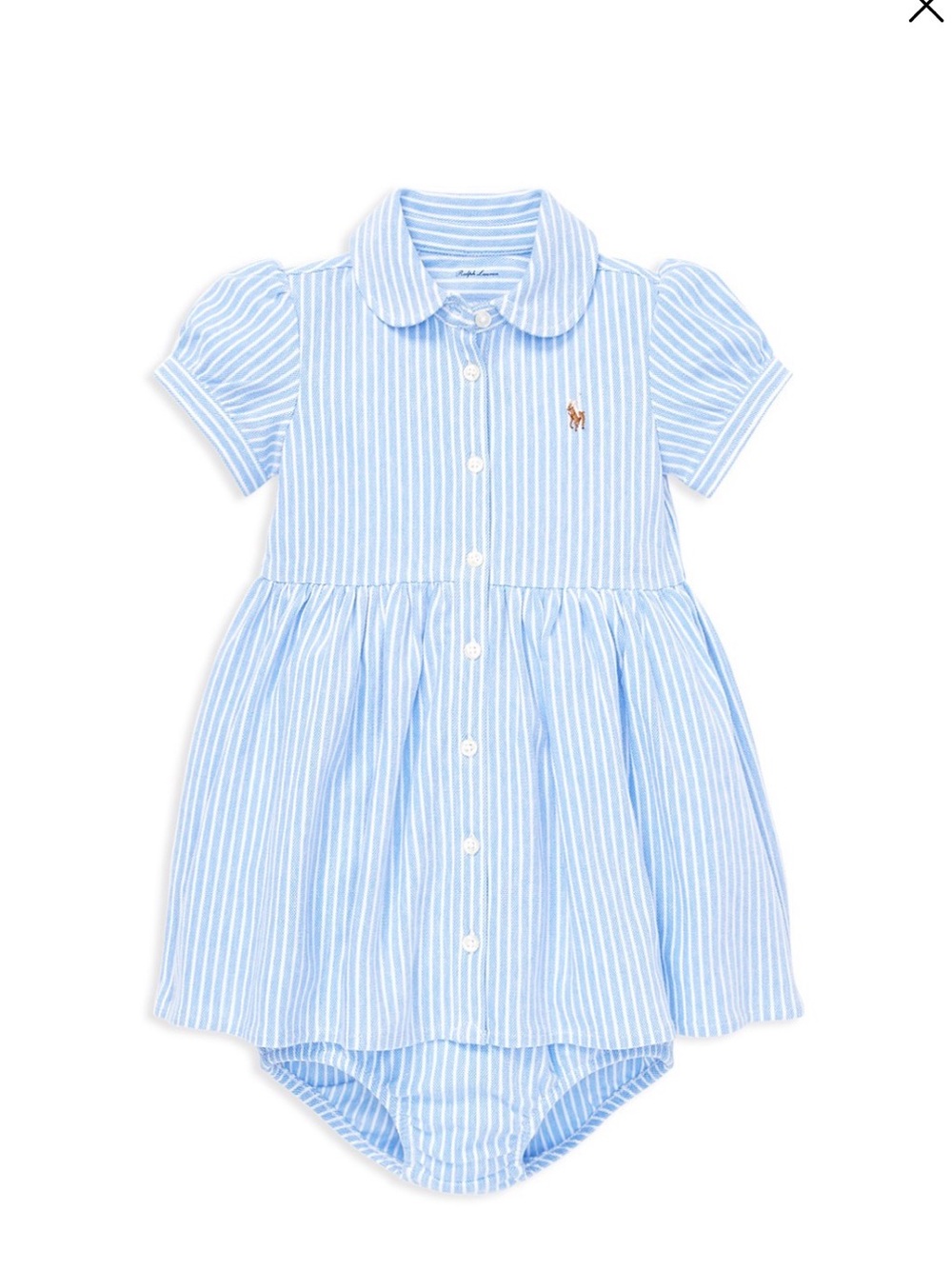 Ralph Lauren baby girl blue Striped Oxford Dress with bloomers